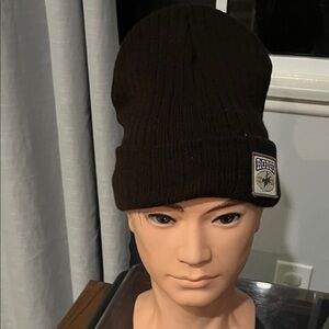 Black Knit Beanie with Logo Patch